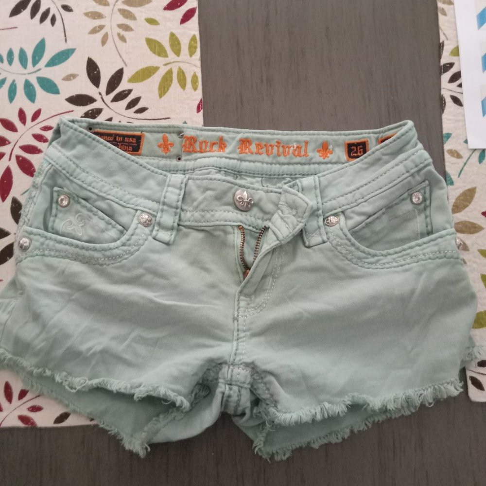 Vintage Rock Revival mint green shorts